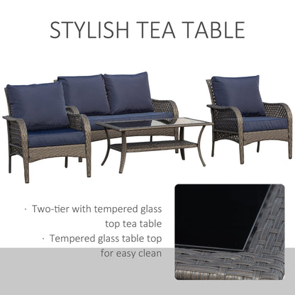 Outsunny Set di divani da esterno in vimini da 4 pezzi, mobili da conversazione in rattan PE con 4 sedie e tavolo, materiale impermeabile