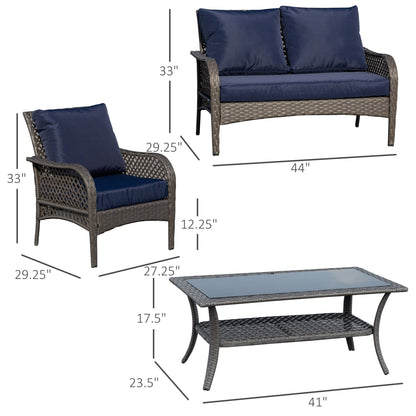 Outsunny Set di divani da esterno in vimini da 4 pezzi, mobili da conversazione in rattan PE con 4 sedie e tavolo, materiale impermeabile