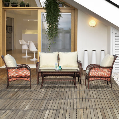 Outsunny Set di divani da esterno in vimini da 4 pezzi, mobili da conversazione in rattan PE con 4 sedie e tavolo, materiale impermeabile