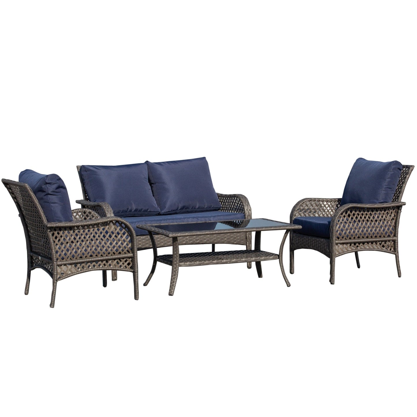 Outsunny Set di divani da esterno in vimini da 4 pezzi, mobili da conversazione in rattan PE con 4 sedie e tavolo, materiale impermeabile