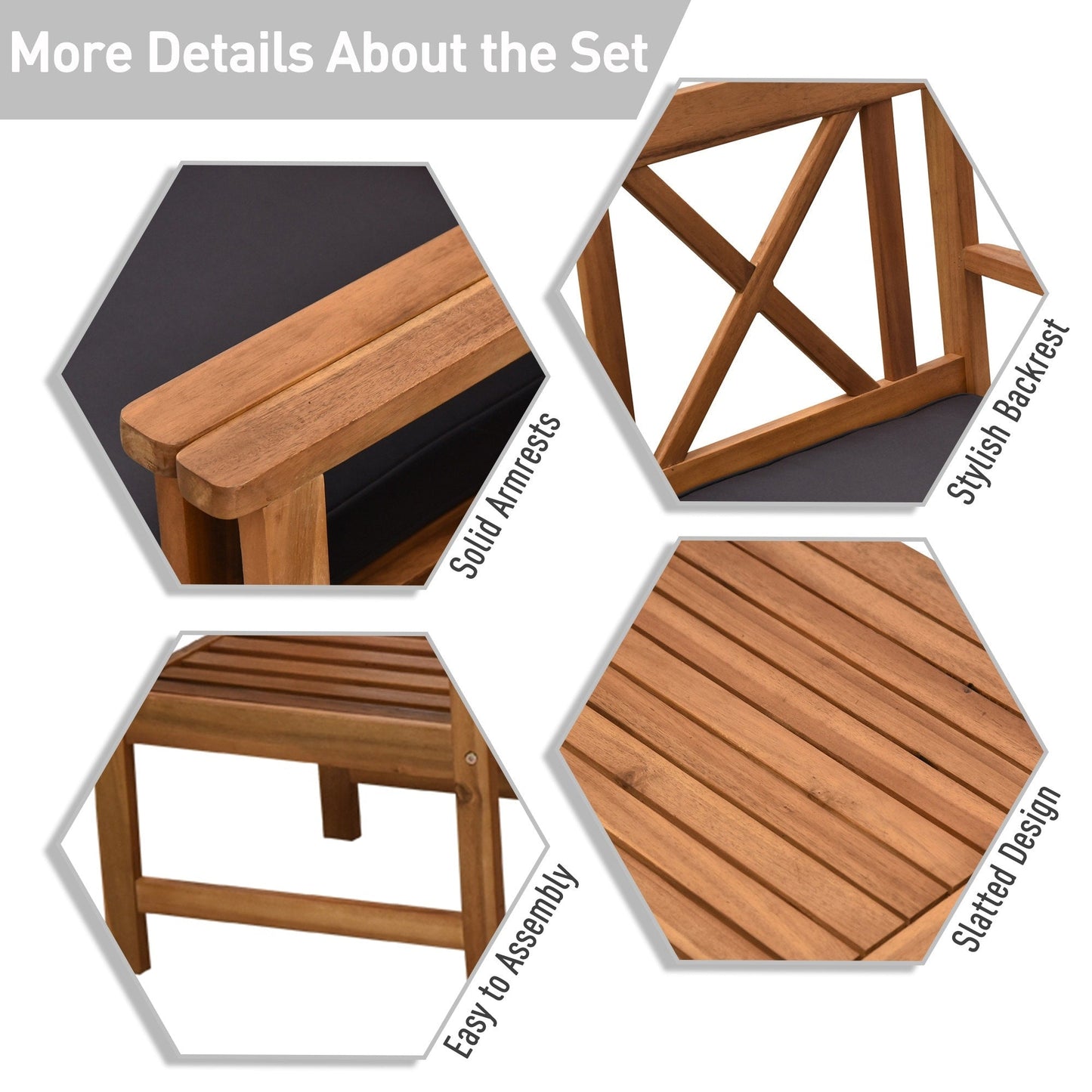 Outsunny Set di mobili da esterno in legno di acacia da 4 pezzi con 2 poltrone, 1 divano e 1 tavolino da caffè, cuscini inclusi