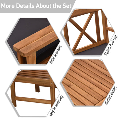Outsunny Set di mobili da esterno in legno di acacia da 4 pezzi con 2 poltrone, 1 divano e 1 tavolino da caffè, cuscini inclusi