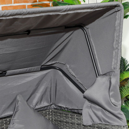 Set di mobili da giardino Outsunny da 4 pezzi con cuscini, divano letto in rattan PE con baldacchino retrattile, set di divani componibili per esterni