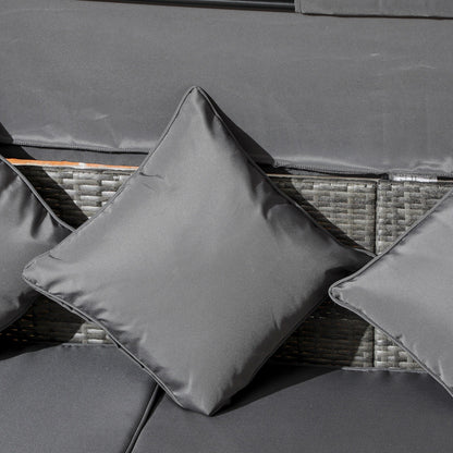 Set di mobili da giardino Outsunny da 4 pezzi con cuscini, divano letto in rattan PE con baldacchino retrattile, set di divani componibili per esterni