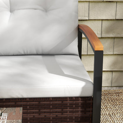 Set di mobili da giardino Outsunny da 4 pezzi con divano, poltrona in rattan, tavolo in legno, cuscini, set da conversazione all'aperto per cortile e prato