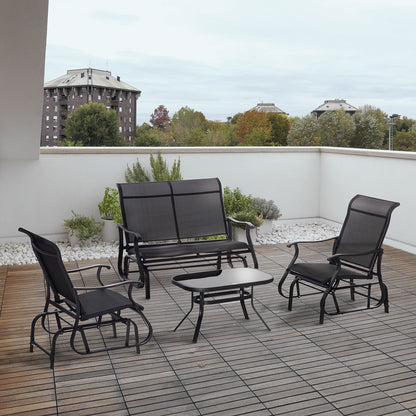 Set di 4 sedie a sdraio Outsunny, set di mobili da esterno con panca da patio per 2 persone, sedia a sdraio singola e tavolino da caffè