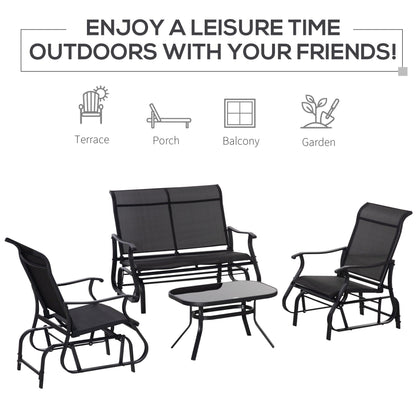 Set di 4 sedie a sdraio Outsunny, set di mobili da esterno con panca da patio per 2 persone, sedia a sdraio singola e tavolino da caffè