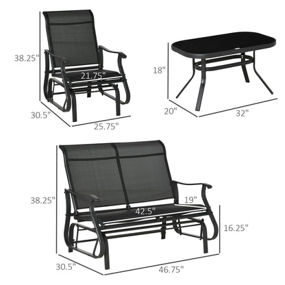 Set di 4 sedie a sdraio Outsunny, set di mobili da esterno con panca da patio per 2 persone, sedia a sdraio singola e tavolino da caffè