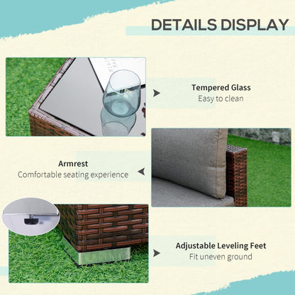 Outsunny Set di 4 divani in rattan sintetico e vimini per patio, mobili da giardino per esterni, 6 posti, adatti a tutte le stagioni