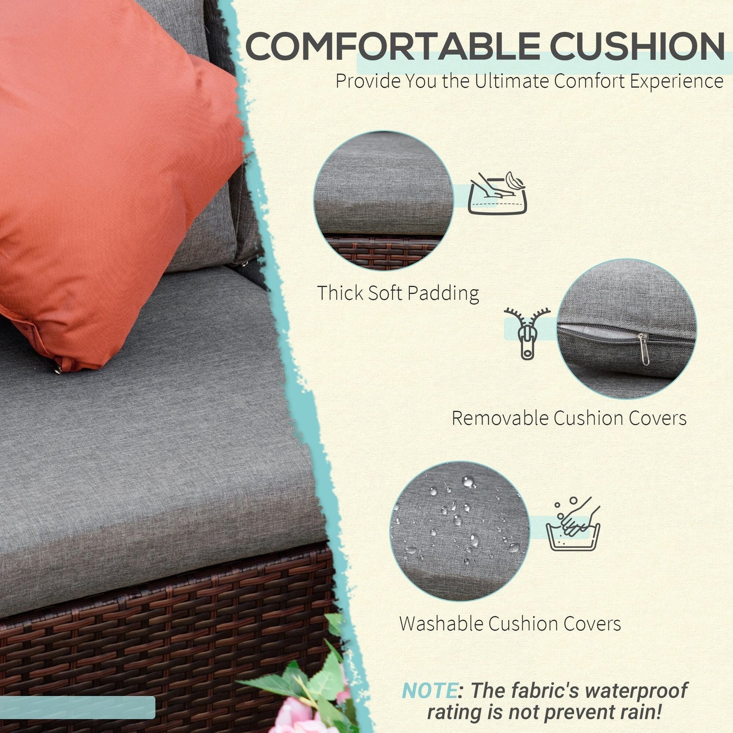 Outsunny Set di 4 divani in rattan sintetico e vimini per patio, mobili da giardino per esterni, 6 posti, adatti a tutte le stagioni