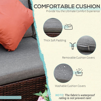 Outsunny Set di 4 divani in rattan sintetico e vimini per patio, mobili da giardino per esterni, 6 posti, adatti a tutte le stagioni