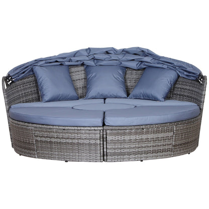 Set di 4 lettini prendisole rotondi in vimini e rattan con cuscini per esterni Outsunny o divano da conversazione con tettuccio parasole