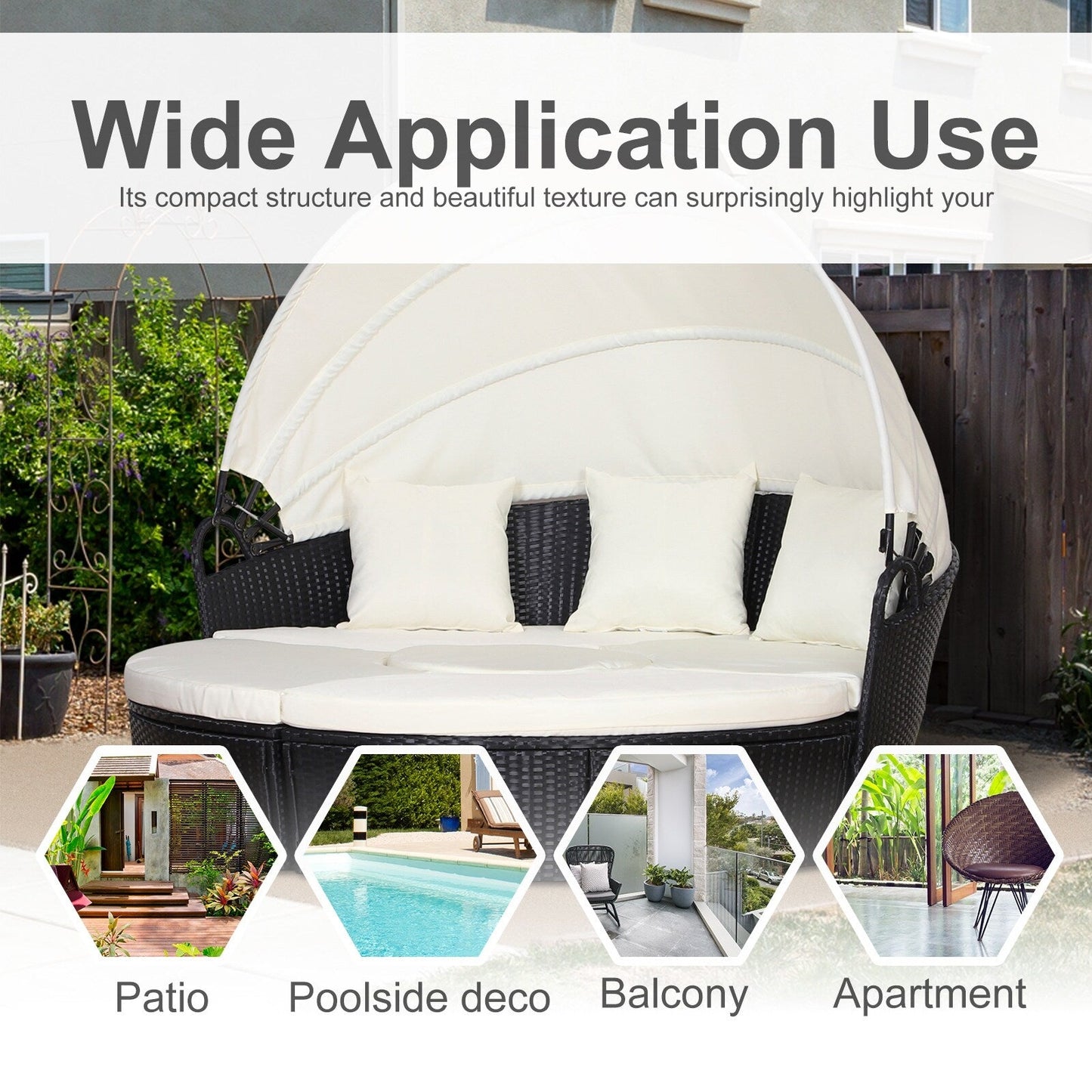 Set di 4 lettini prendisole rotondi in vimini e rattan con cuscini per esterni Outsunny o divano da conversazione con tettuccio parasole