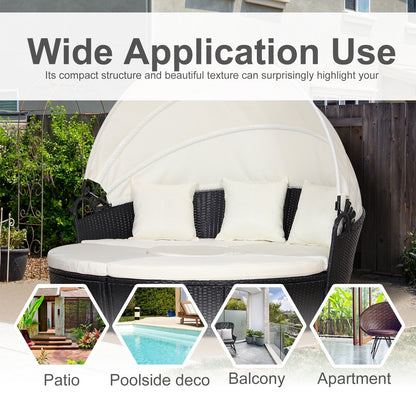 Set di 4 lettini prendisole rotondi in vimini e rattan con cuscini per esterni Outsunny o divano da conversazione con tettuccio parasole