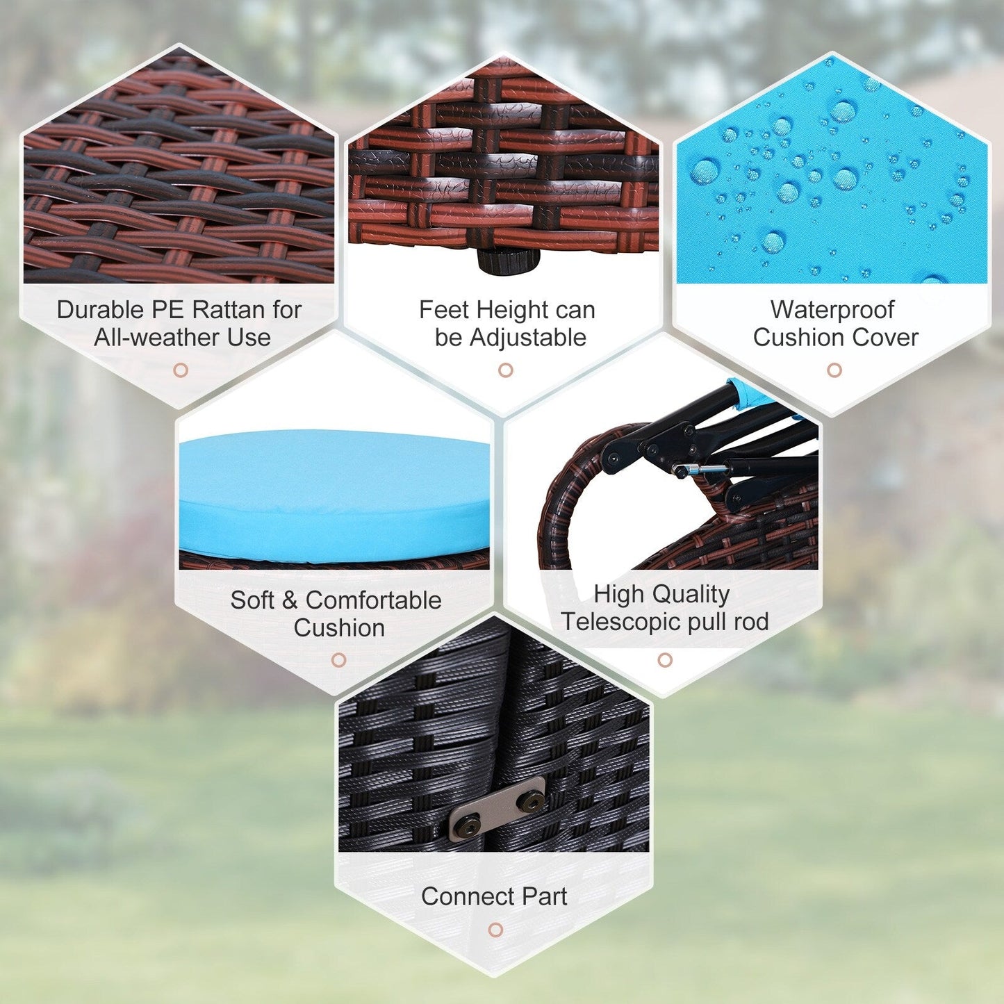 Set di 4 lettini prendisole rotondi in vimini e rattan con cuscini per esterni Outsunny o divano da conversazione con tettuccio parasole