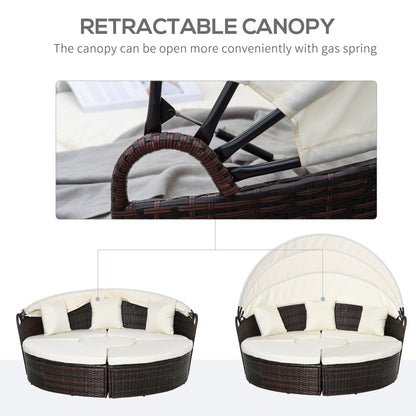 Set di 4 lettini prendisole rotondi in vimini e rattan con cuscini per esterni Outsunny o divano da conversazione con tettuccio parasole