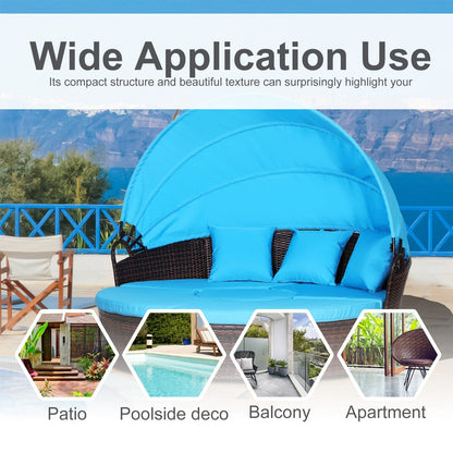 Set di 4 lettini prendisole rotondi in vimini e rattan con cuscini per esterni Outsunny o divano da conversazione con tettuccio parasole