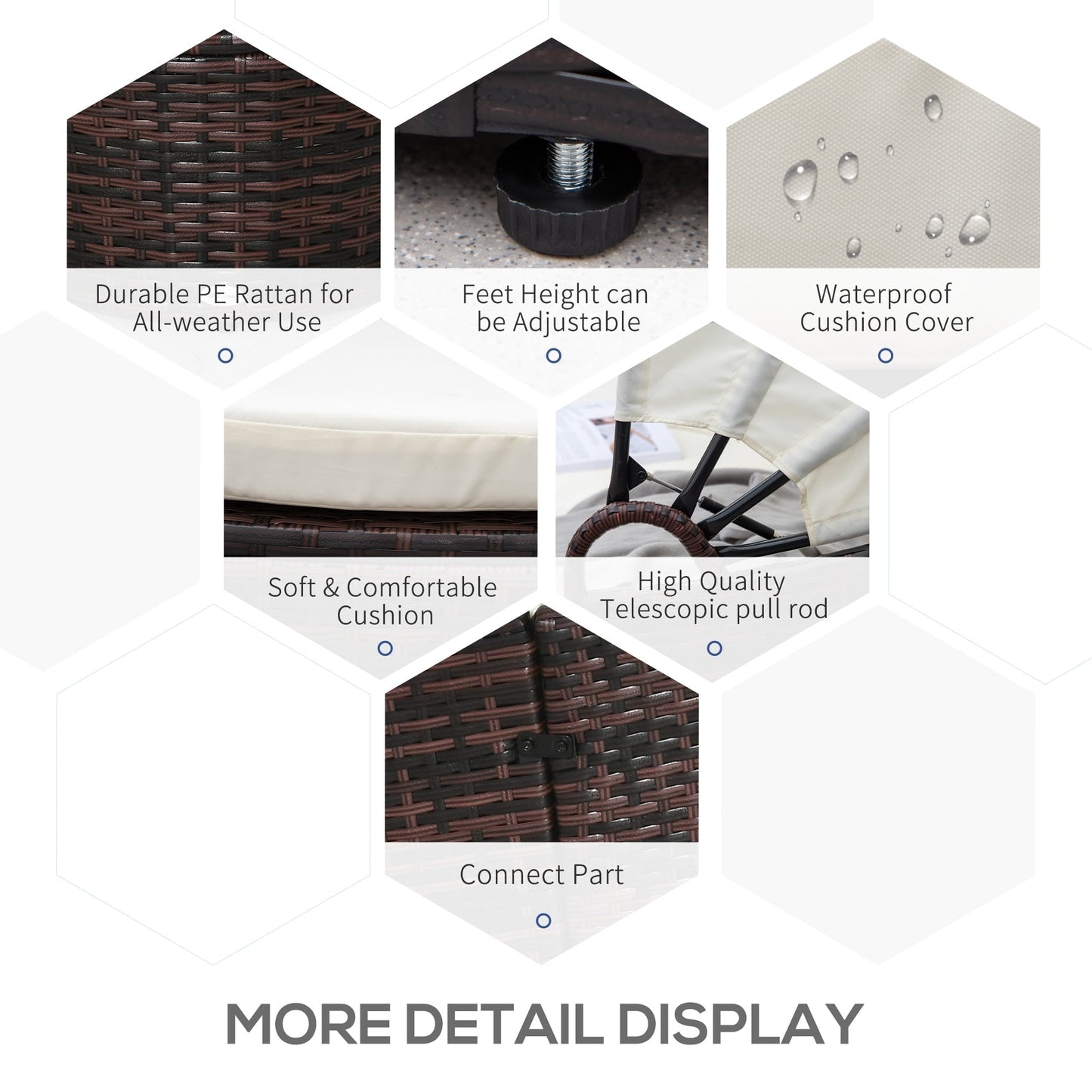 Set di 4 lettini prendisole rotondi in vimini e rattan con cuscini per esterni Outsunny o divano da conversazione con tettuccio parasole