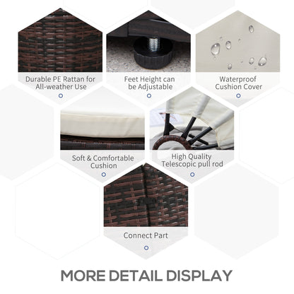 Set di 4 lettini prendisole rotondi in vimini e rattan con cuscini per esterni Outsunny o divano da conversazione con tettuccio parasole