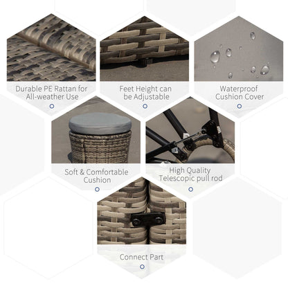 Set di 4 lettini prendisole rotondi in vimini e rattan con cuscini per esterni Outsunny o divano da conversazione con tettuccio parasole