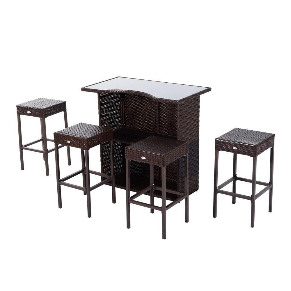 Set da bar in rattan per patio da esterno Outsunny da 5 pezzi