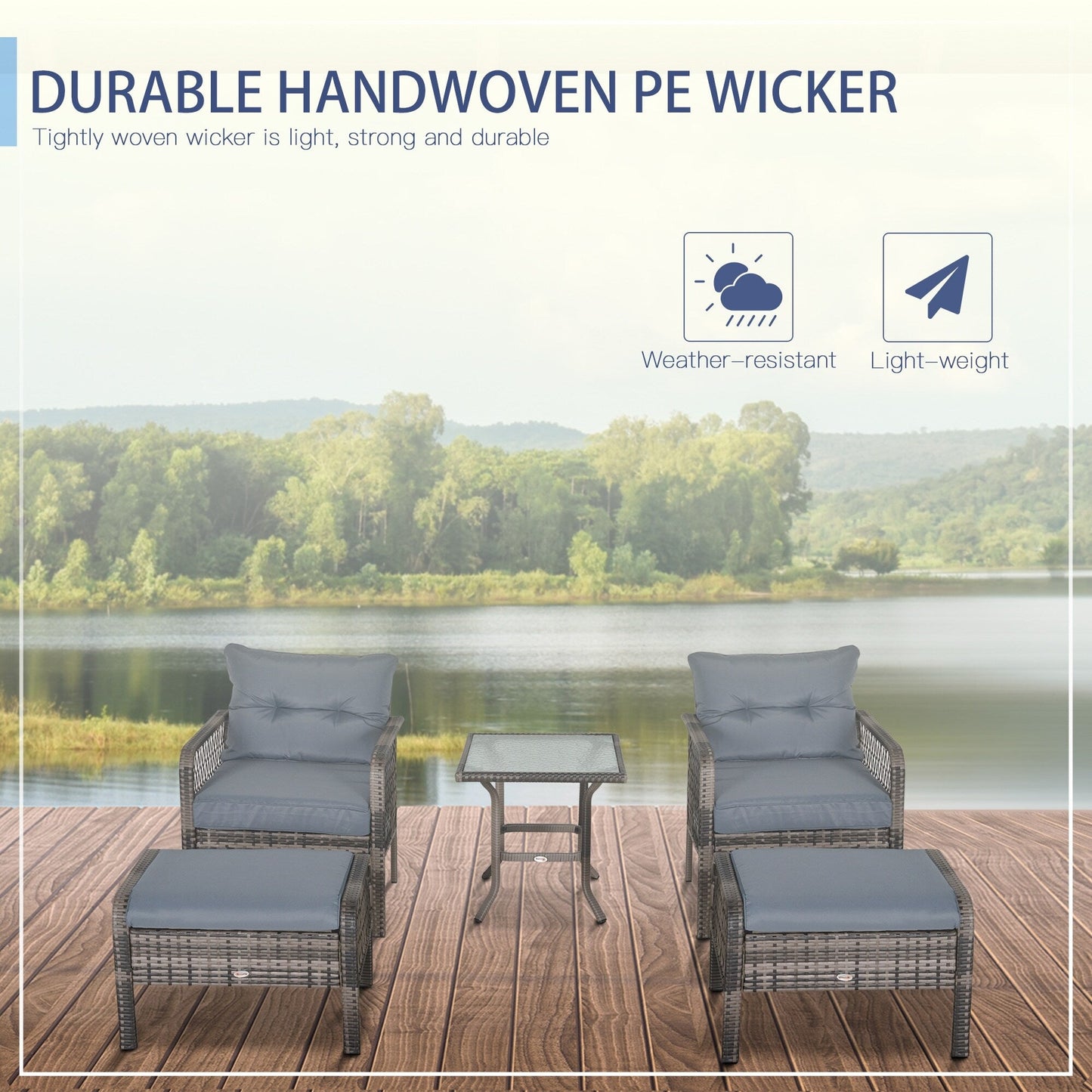 Set di 5 poltrone da esterno Outsunny in rattan PE con comodi cuscini con cerniera e struttura resistente alle intemperie