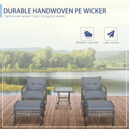 Set di 5 poltrone da esterno Outsunny in rattan PE con comodi cuscini con cerniera e struttura resistente alle intemperie