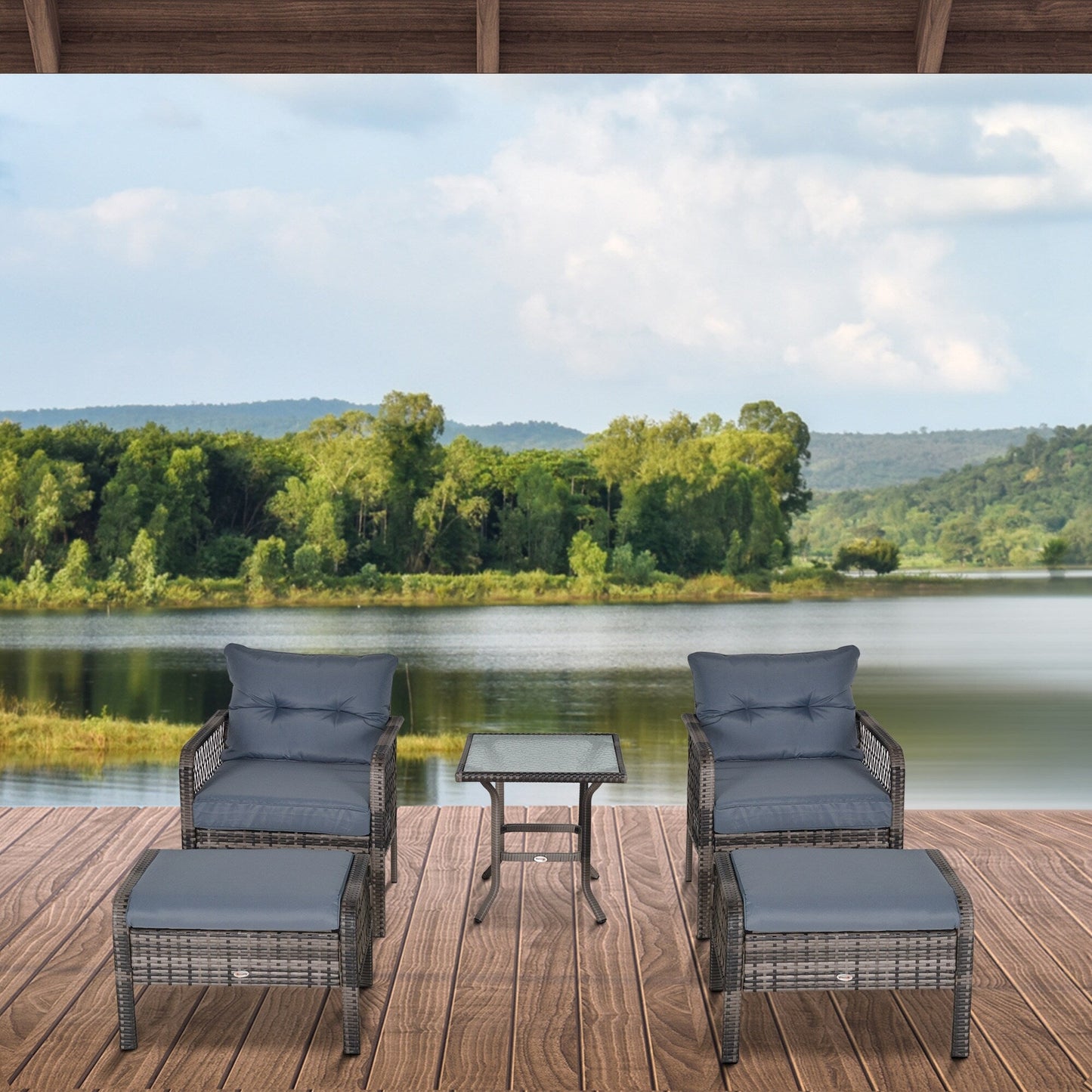 Set di 5 poltrone da esterno Outsunny in rattan PE con comodi cuscini con cerniera e struttura resistente alle intemperie