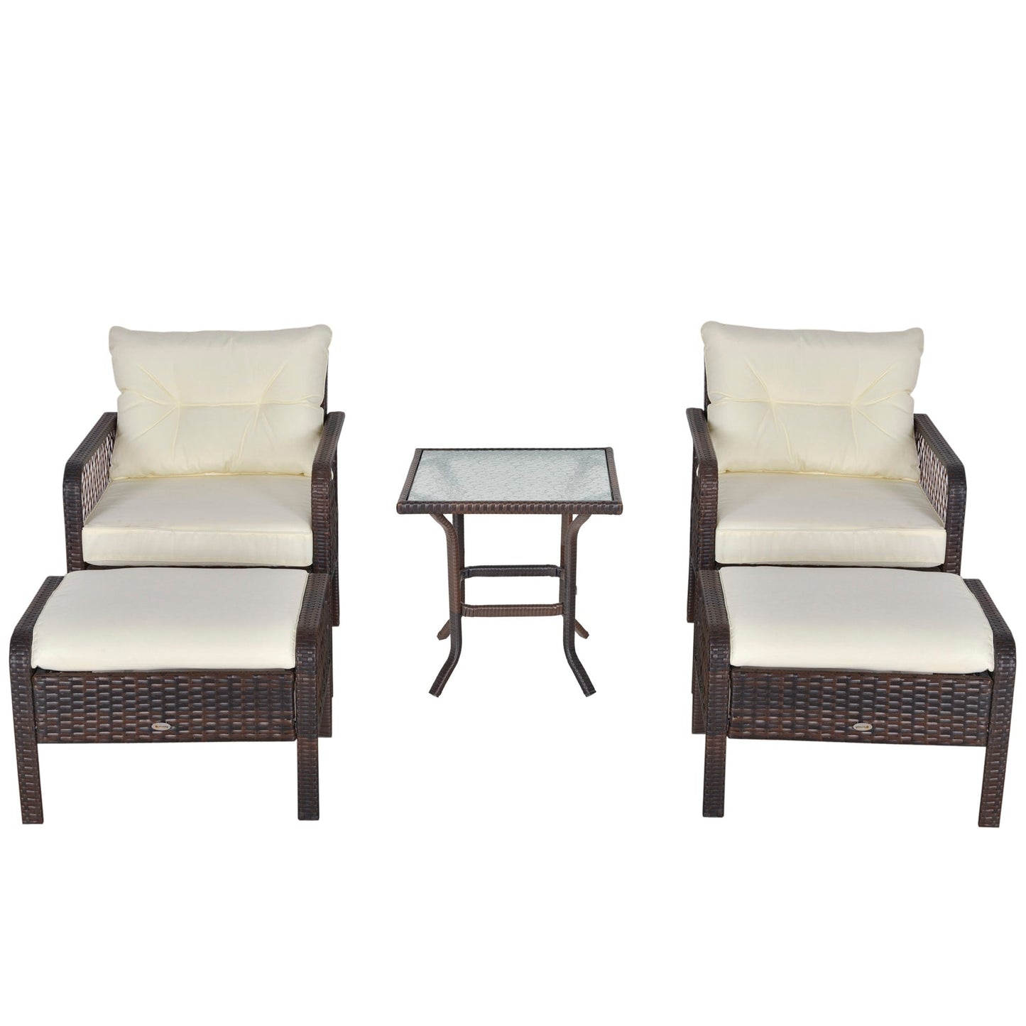 Set di 5 poltrone da esterno Outsunny in rattan PE con comodi cuscini con cerniera e struttura resistente alle intemperie