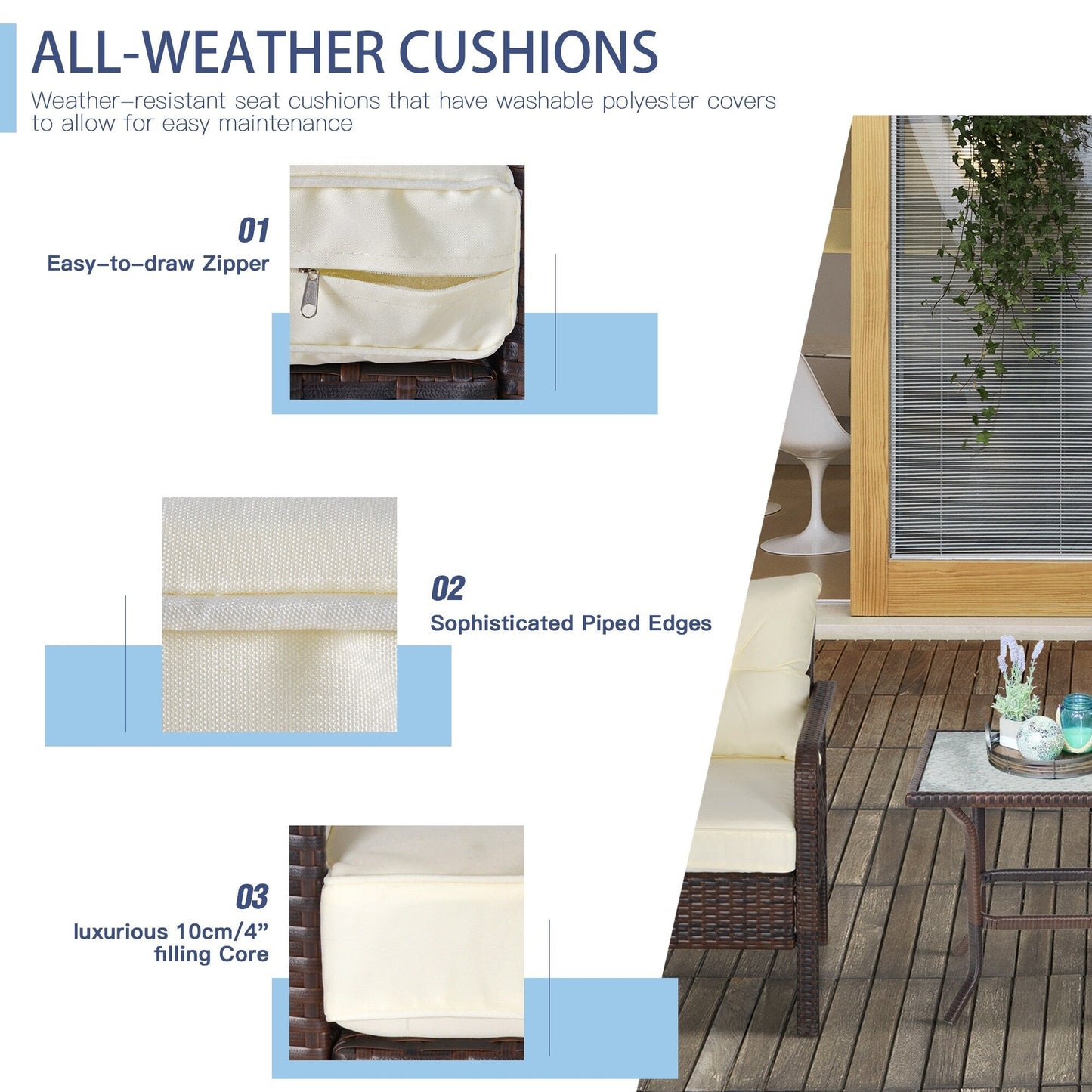 Set di 5 poltrone da esterno Outsunny in rattan PE con comodi cuscini con cerniera e struttura resistente alle intemperie