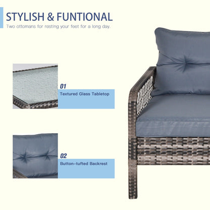 Set di 5 poltrone da esterno Outsunny in rattan PE con comodi cuscini con cerniera e struttura resistente alle intemperie