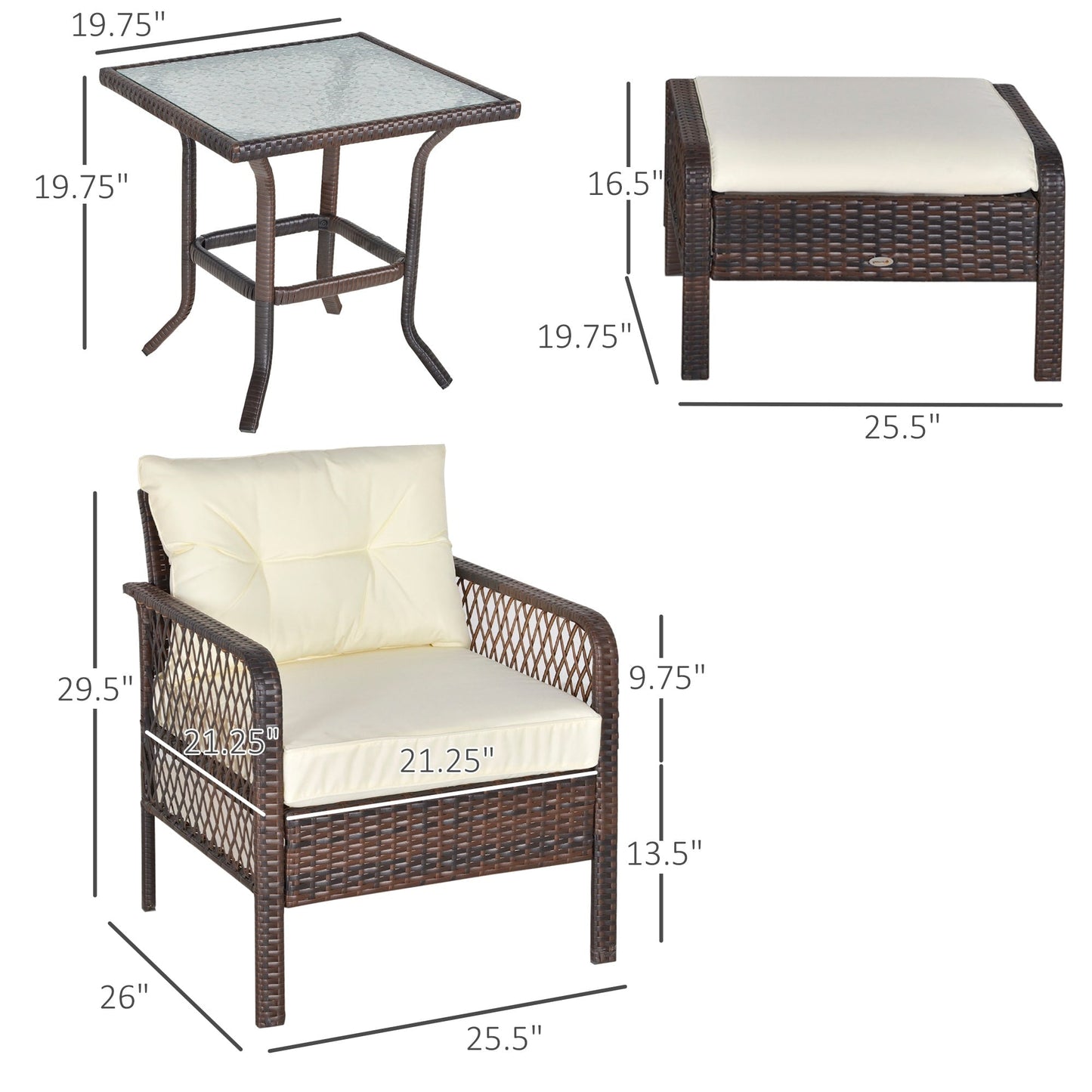 Set di 5 poltrone da esterno Outsunny in rattan PE con comodi cuscini con cerniera e struttura resistente alle intemperie
