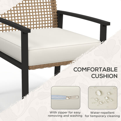 Outsunny Set da pranzo per patio da 5 pezzi, tavolo e sedie da esterno con cuscini, set da pranzo con mobili in vimini e foro per ombrellone - N/D