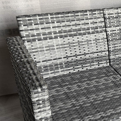 Set di mobili da giardino Outsunny da 5 pezzi con cuscini, set da conversazione all'aperto con divano a tre posti in rattan, sedie e poggiapiedi