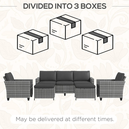 Set di mobili da giardino Outsunny da 5 pezzi con cuscini, set da conversazione all'aperto con divano a tre posti in rattan, sedie e poggiapiedi
