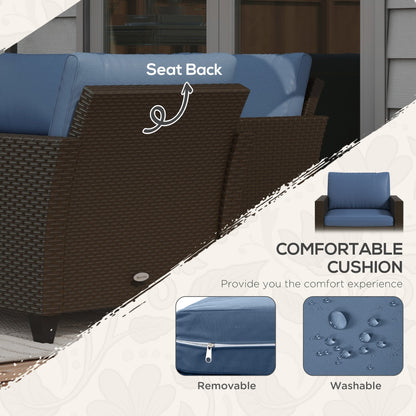 Set di mobili da giardino Outsunny da 5 pezzi con cuscini, set da conversazione all'aperto con divano a tre posti in rattan, sedie e poggiapiedi