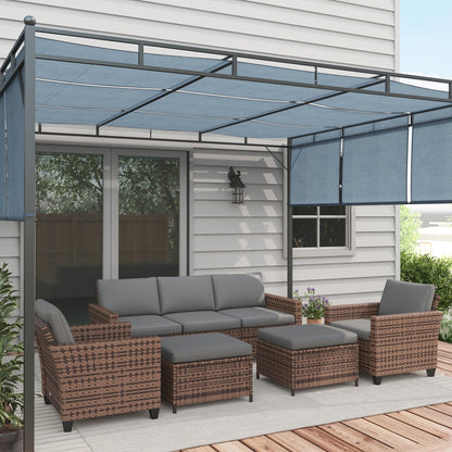 Set di mobili da giardino Outsunny da 5 pezzi con cuscini, set da conversazione all'aperto con divano a tre posti in rattan, sedie e poggiapiedi