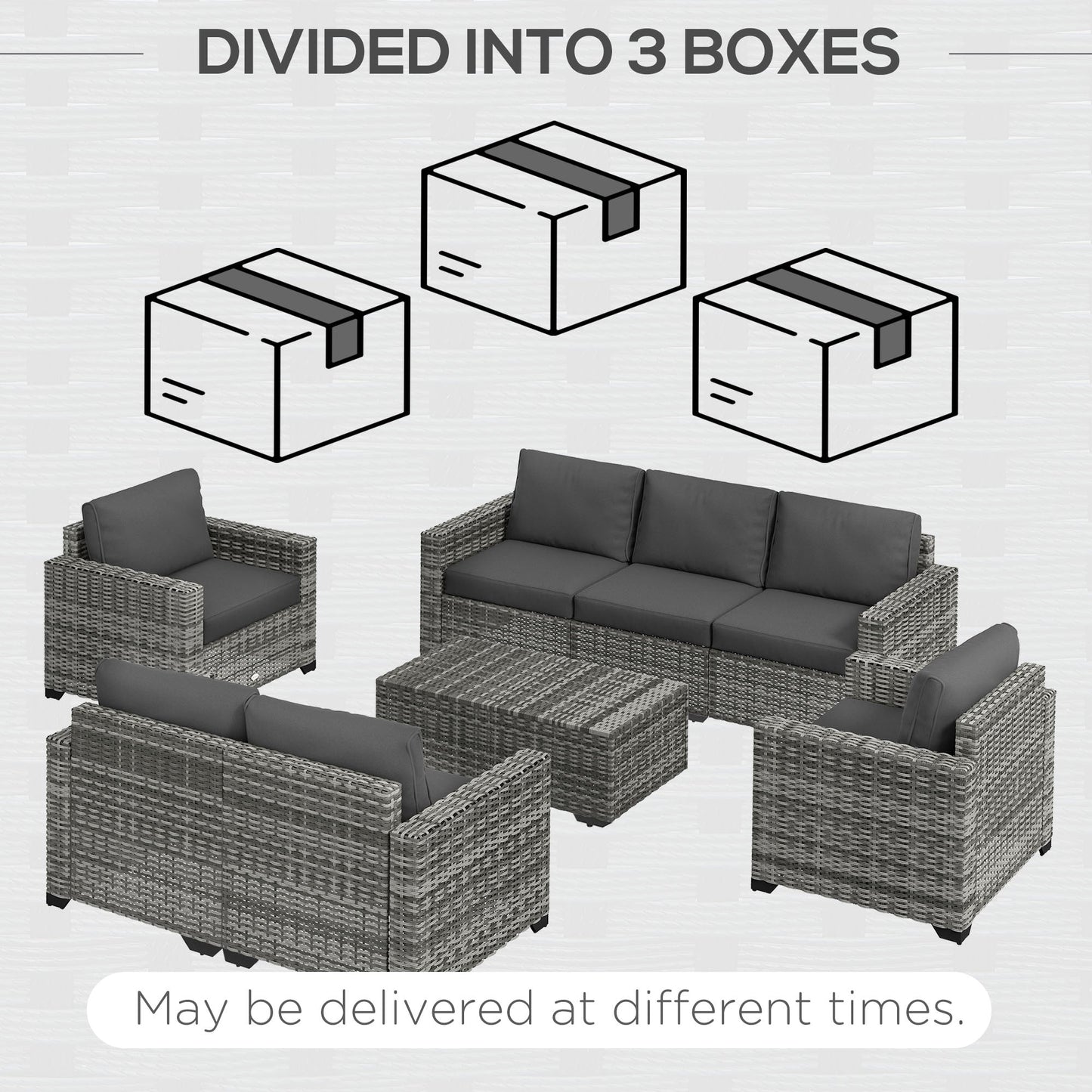 Outsunny Set di mobili da giardino in vimini da 5 pezzi con cuscini imbottiti spessi, divano componibile per esterni in rattan PE