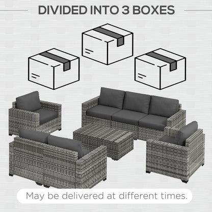 Outsunny Set di mobili da giardino in vimini da 5 pezzi con cuscini imbottiti spessi, divano componibile per esterni in rattan PE