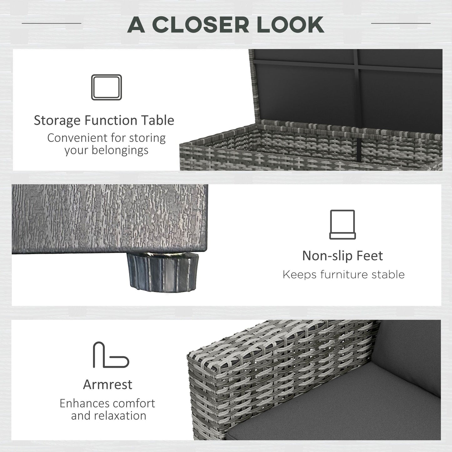 Outsunny Set di mobili da giardino in vimini da 5 pezzi con cuscini imbottiti spessi, divano componibile per esterni in rattan PE