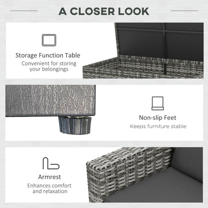 Outsunny Set di mobili da giardino in vimini da 5 pezzi con cuscini imbottiti spessi, divano componibile per esterni in rattan PE