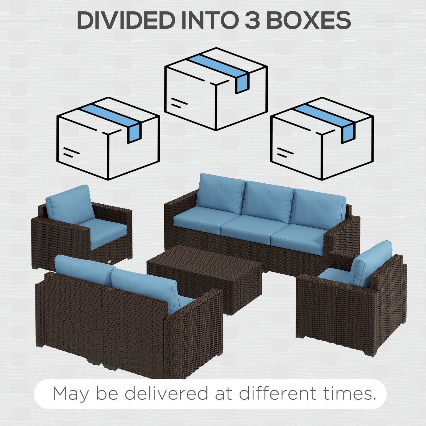 Outsunny Set di mobili da giardino in vimini da 5 pezzi con cuscini imbottiti spessi, divano componibile per esterni in rattan PE