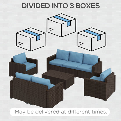 Outsunny Set di mobili da giardino in vimini da 5 pezzi con cuscini imbottiti spessi, divano componibile per esterni in rattan PE