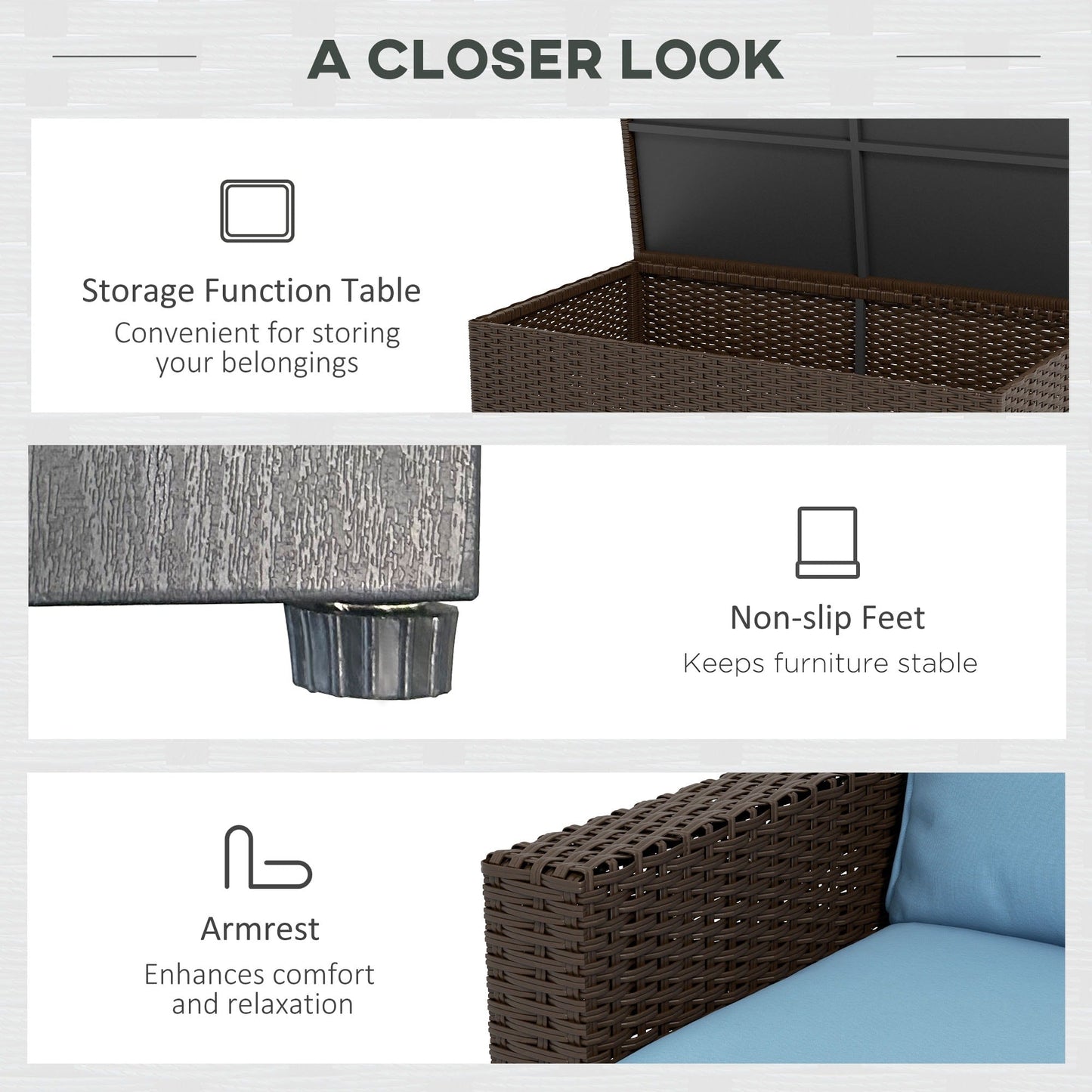 Outsunny Set di mobili da giardino in vimini da 5 pezzi con cuscini imbottiti spessi, divano componibile per esterni in rattan PE