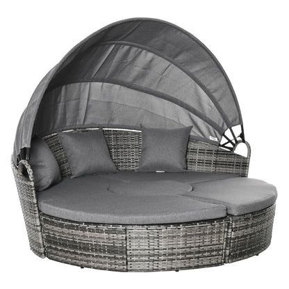 Outsunny 5 pezzi set da salotto in vimini PE per patio, set di mobili da giardino in rattan per conversazione all'aperto, divano letto rotondo