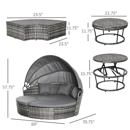 Outsunny 5 pezzi set da salotto in vimini PE per patio, set di mobili da giardino in rattan per conversazione all'aperto, divano letto rotondo