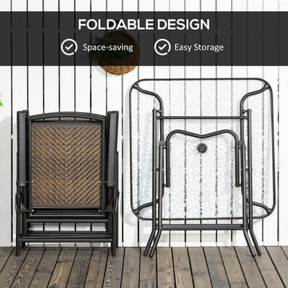 Outsunny Set da pranzo in vimini da 5 pezzi per patio, tavolo e sedie pieghevoli per esterni, set da pranzo con mobili in vimini e foro per ombrellone