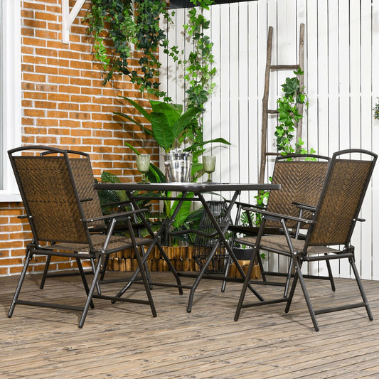 Outsunny Set da pranzo in vimini da 5 pezzi per patio, tavolo e sedie pieghevoli per esterni, set da pranzo con mobili in vimini e foro per ombrellone