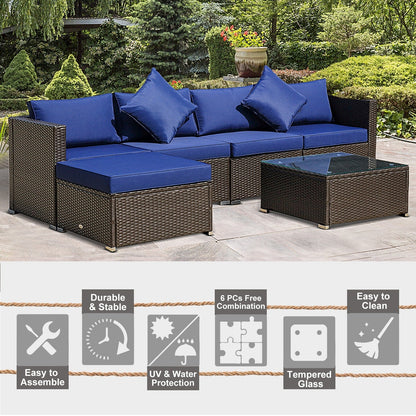 Outsunny Set di 6 mobili da giardino in rattan e vimini con comodi cuscini in cotone e fodere rimovibili