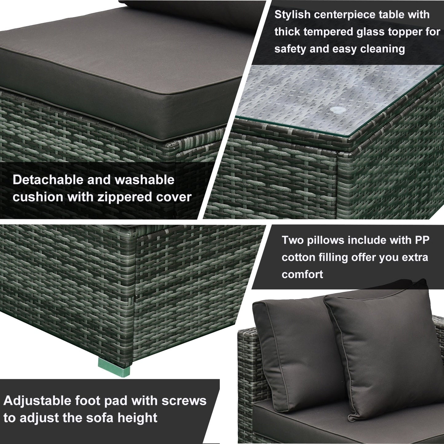 Outsunny Set di 6 mobili da giardino in rattan e vimini con comodi cuscini in cotone e fodere rimovibili